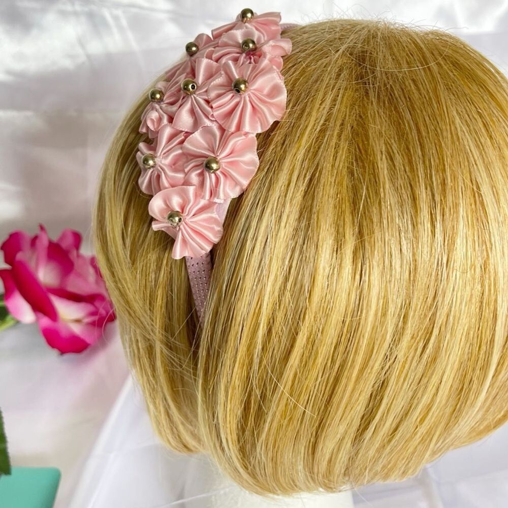 New Girls Pink Hairband head bands embellished handmade - Picture 4 of 16
